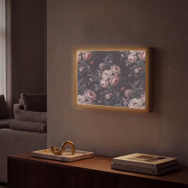 Bloemen - Patroon - Sierlijk - Roze - Donker Light Box met batterij (Wandlamp) middel -sfeer1