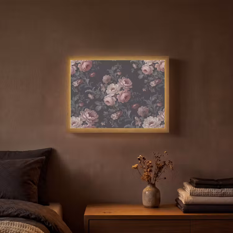 Bloemen - Patroon - Sierlijk - Roze - Donker Light Box met batterij (Wandlamp) middel -sfeer4