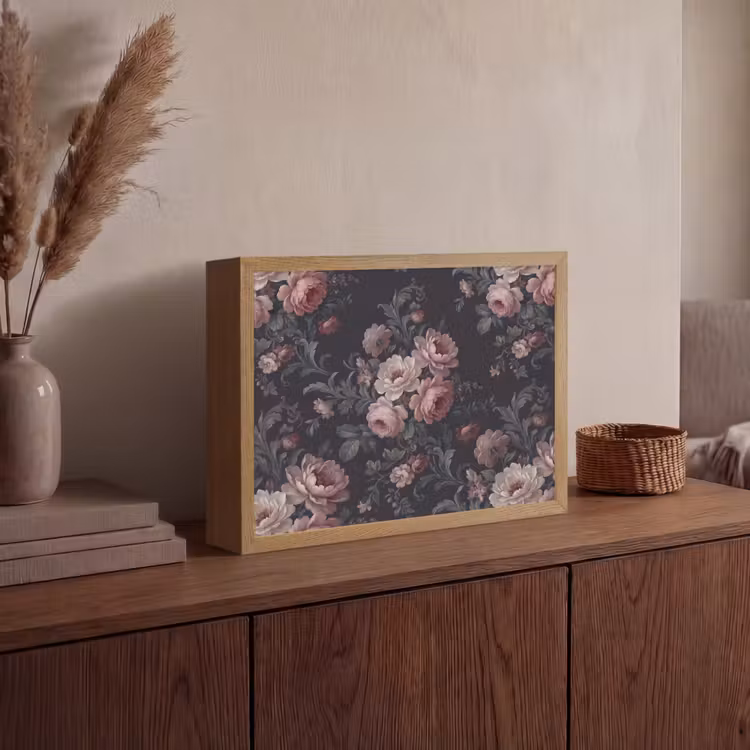 Bloemen - Patroon - Sierlijk - Roze - Donker Light Box met batterij (Wandlamp) middel -sfeer2