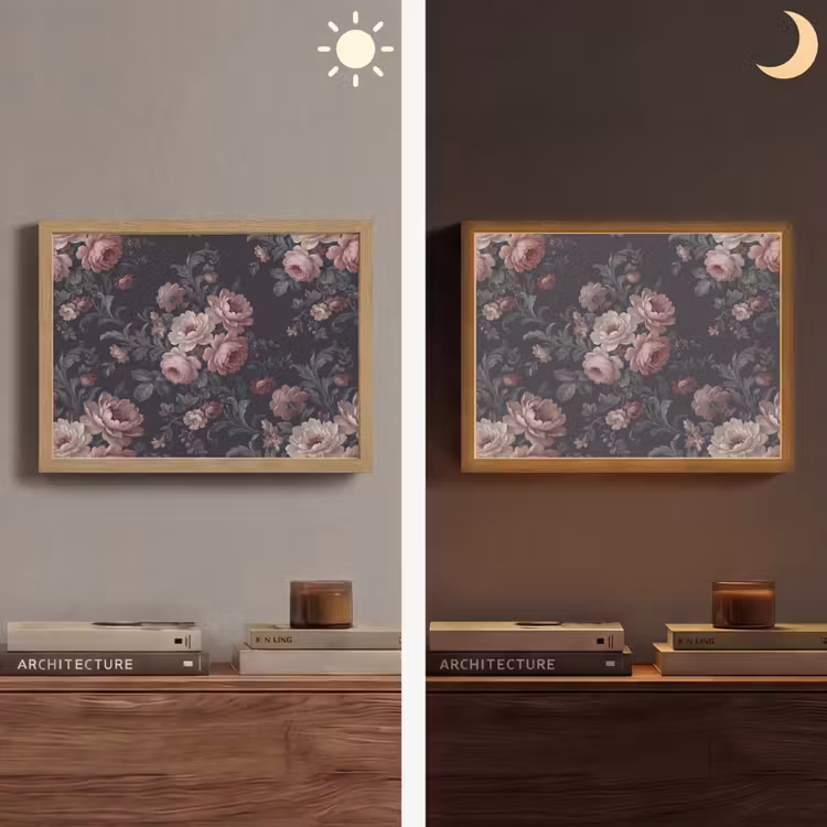Bloemen - Patroon - Sierlijk - Roze - Donker Light Box met batterij (Wandlamp) middel -sfeer3