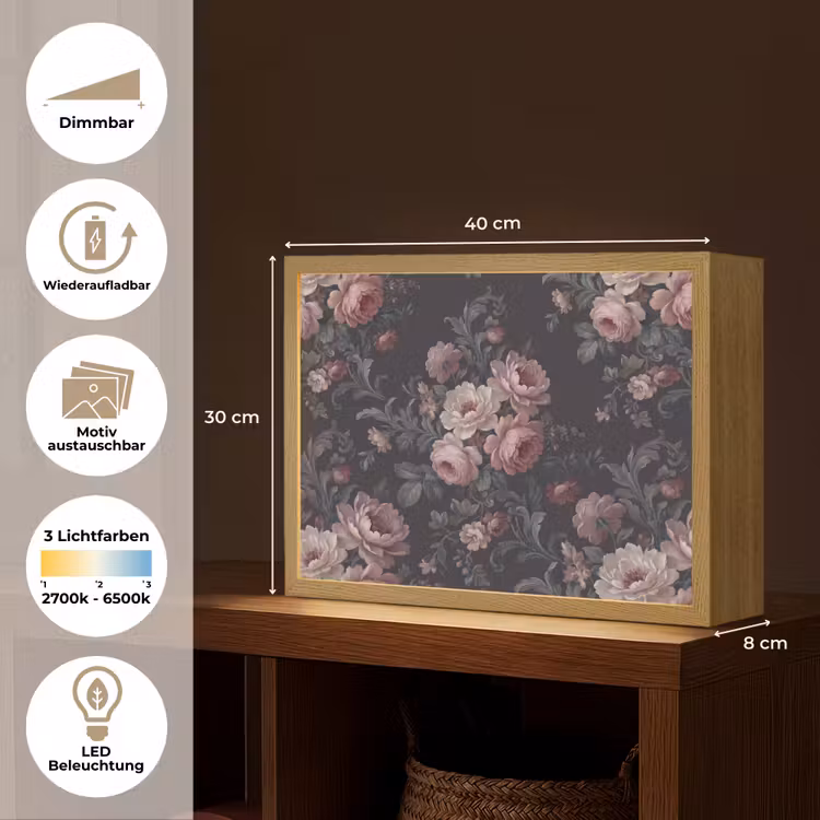 Bloemen - Patroon - Sierlijk - Roze - Donker Light Box met batterij (Wandlamp) middel -USP_websiteoverzichtDE