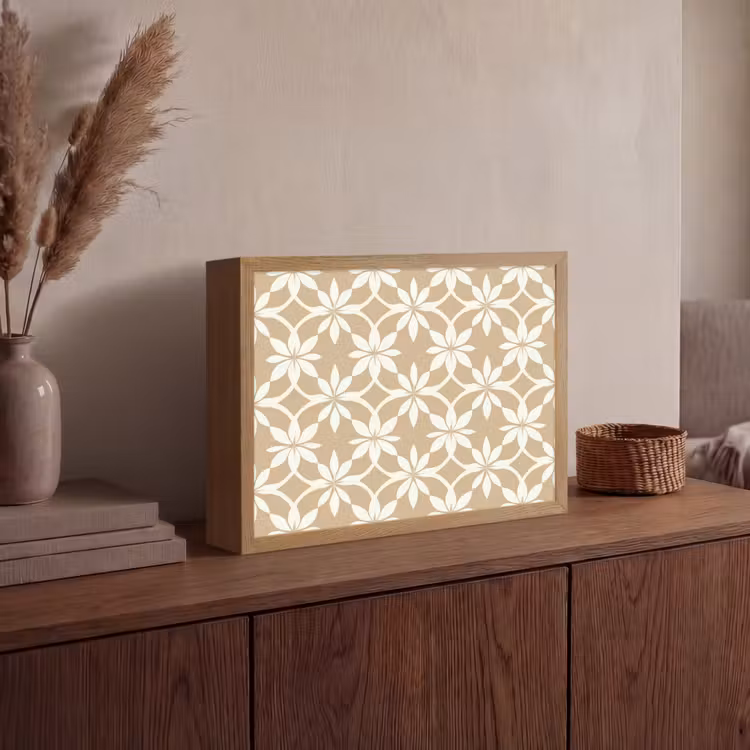 Bloemen - Patroon - Beige Light Box met batterij (Wandlamp) middel 907 -sfeer2