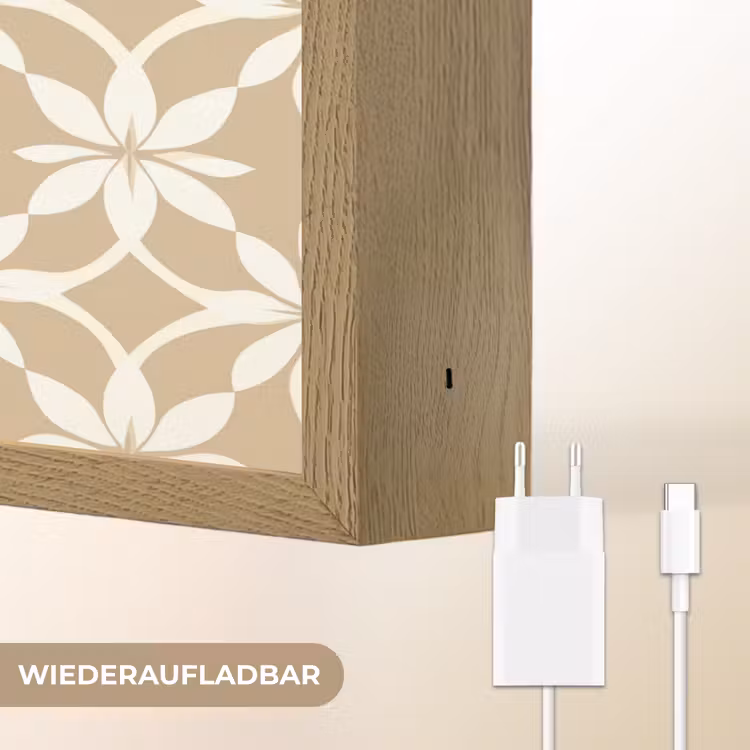 Bloemen - Patroon - Beige Light Box met batterij (Wandlamp) middel 907 -USP_websiteoplaadbaarDE
