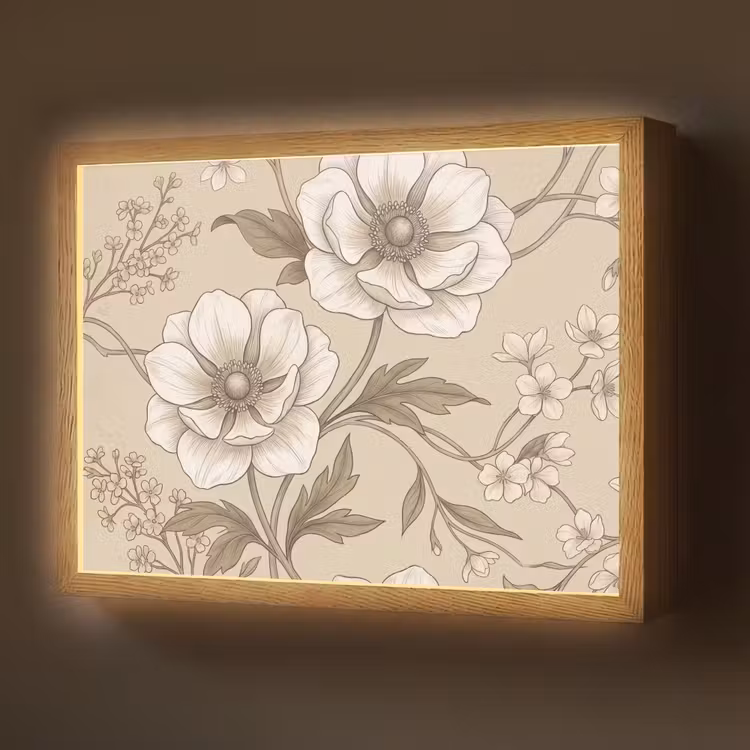Bloemen - Patroon - Beige Light Box met batterij (Wandlamp) middel -z3d_website