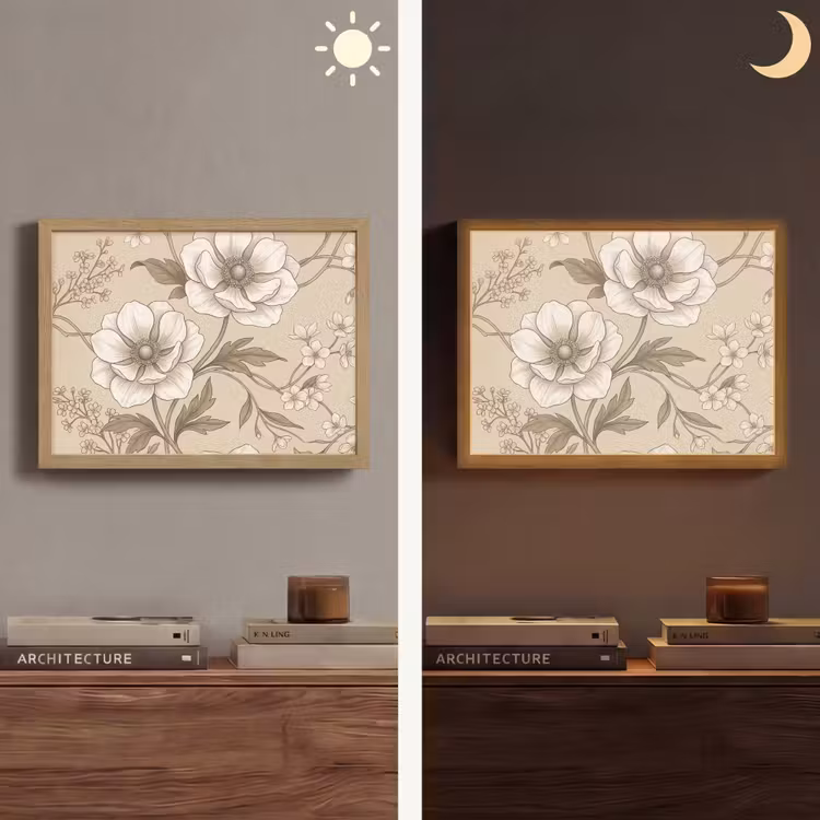 Bloemen - Patroon - Beige Light Box met batterij (Wandlamp) middel -sfeer3