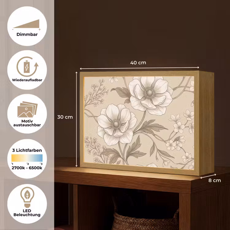Bloemen - Patroon - Beige Light Box met batterij (Wandlamp) middel -USP_websiteoverzichtDE
