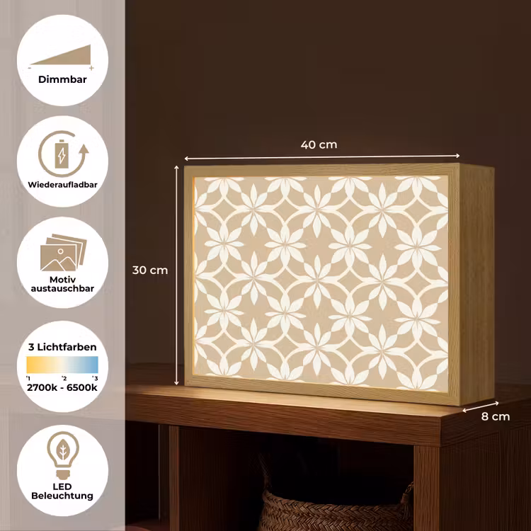 Bloemen - Patroon - Beige Light Box met batterij (Wandlamp) middel 907 -USP_websiteoverzichtDE