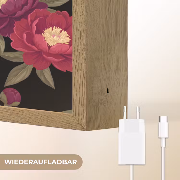 Bloemen - Patroon - Botanisch - Rood - Zwart Light Box met batterij (Wandlamp) middel -USP_websiteoplaadbaarDE