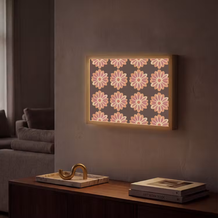 Bloemen - Patroon - Bruin Light Box met batterij (Wandlamp) middel 907 -sfeer1