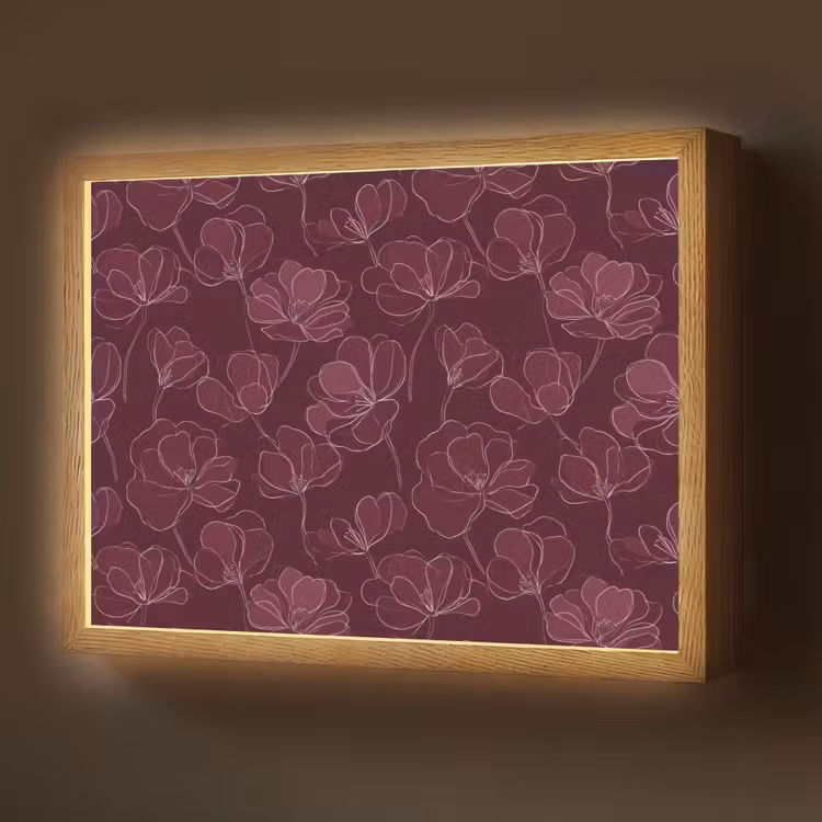 Bloemen - Patroon - Bordeauxrood Light Box met batterij (Wandlamp) middel 907 -z3d_website