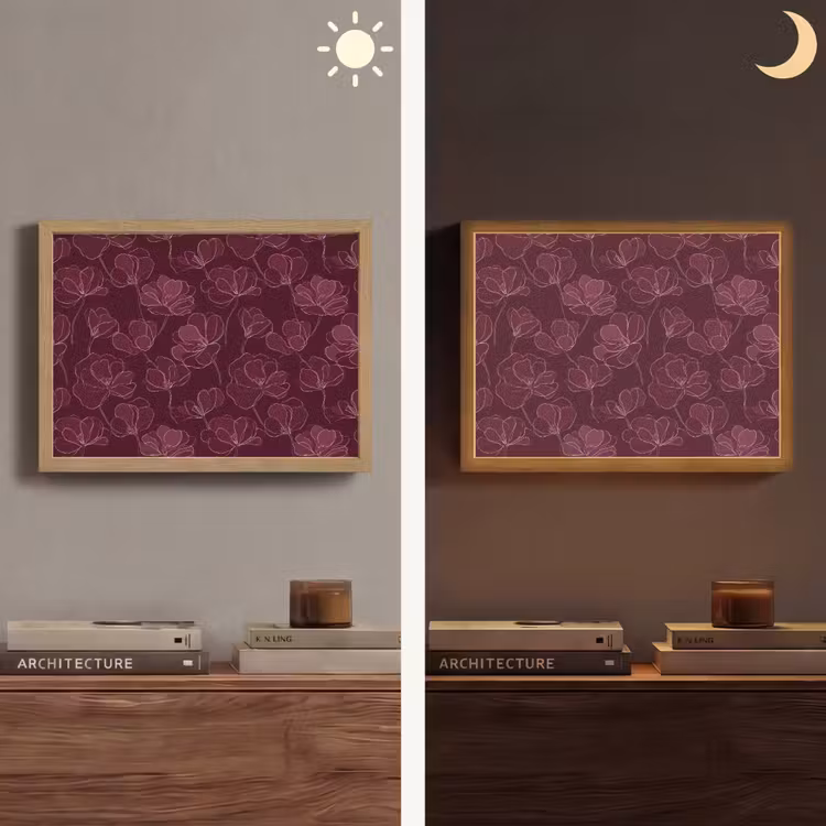 Bloemen - Patroon - Bordeauxrood Light Box met batterij (Wandlamp) middel 907 -sfeer3