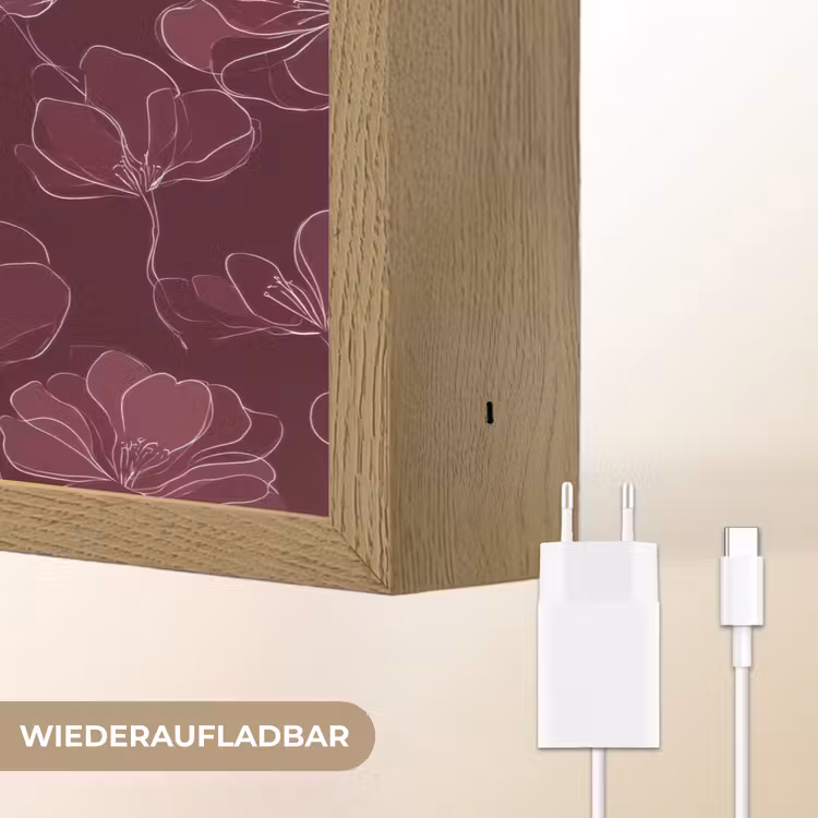 Bloemen - Patroon - Bordeauxrood Light Box met batterij (Wandlamp) middel 907 -USP_websiteoplaadbaarDE