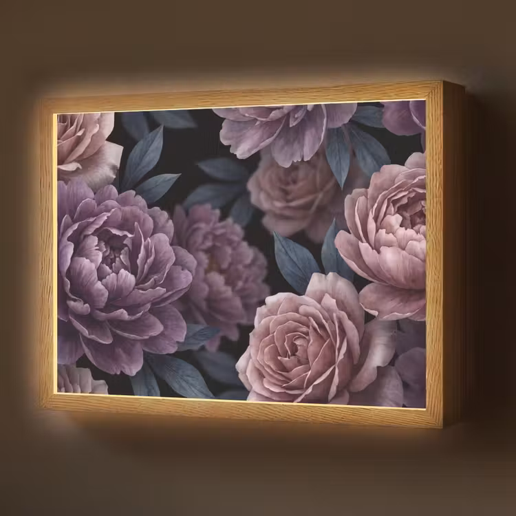 Bloemen - Patroon - Donker - Botanisch - Paars Light Box met batterij (Wandlamp) middel -z3d_website