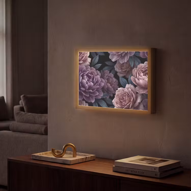 Bloemen - Patroon - Donker - Botanisch - Paars Light Box met batterij (Wandlamp) middel -sfeer1