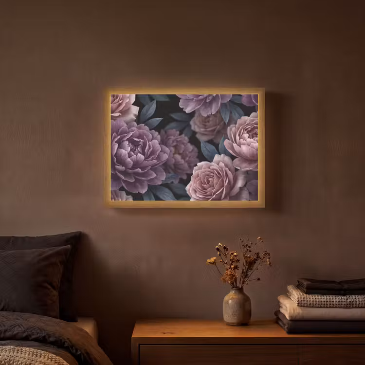Bloemen - Patroon - Donker - Botanisch - Paars Light Box met batterij (Wandlamp) middel -sfeer4