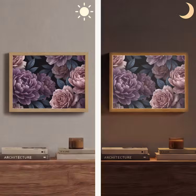 Bloemen - Patroon - Donker - Botanisch - Paars Light Box met batterij (Wandlamp) middel -sfeer3