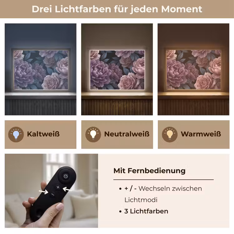 Bloemen - Patroon - Donker - Botanisch - Paars Light Box met batterij (Wandlamp) middel -USP_lichtkleurDE