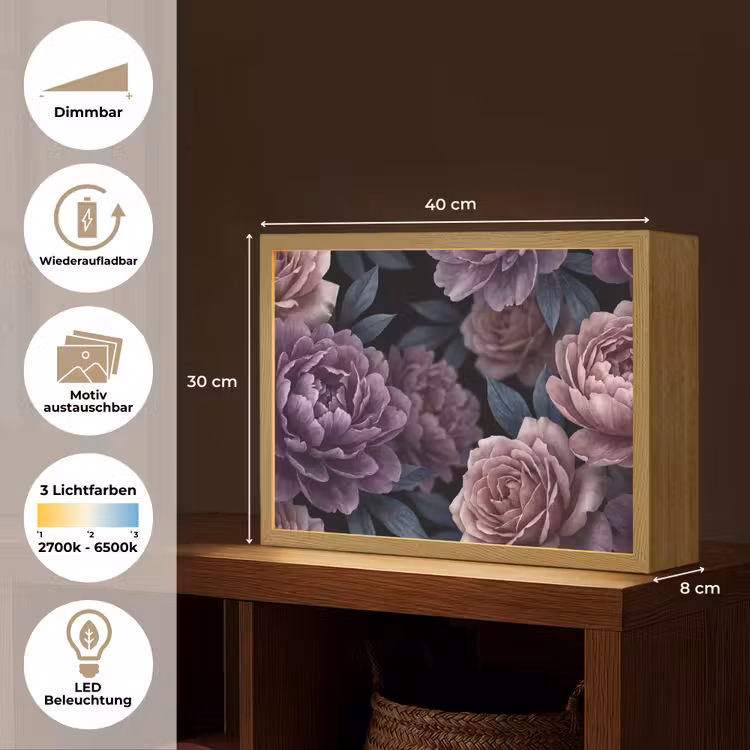 Bloemen - Patroon - Donker - Botanisch - Paars Light Box met batterij (Wandlamp) middel -USP_websiteoverzichtDE