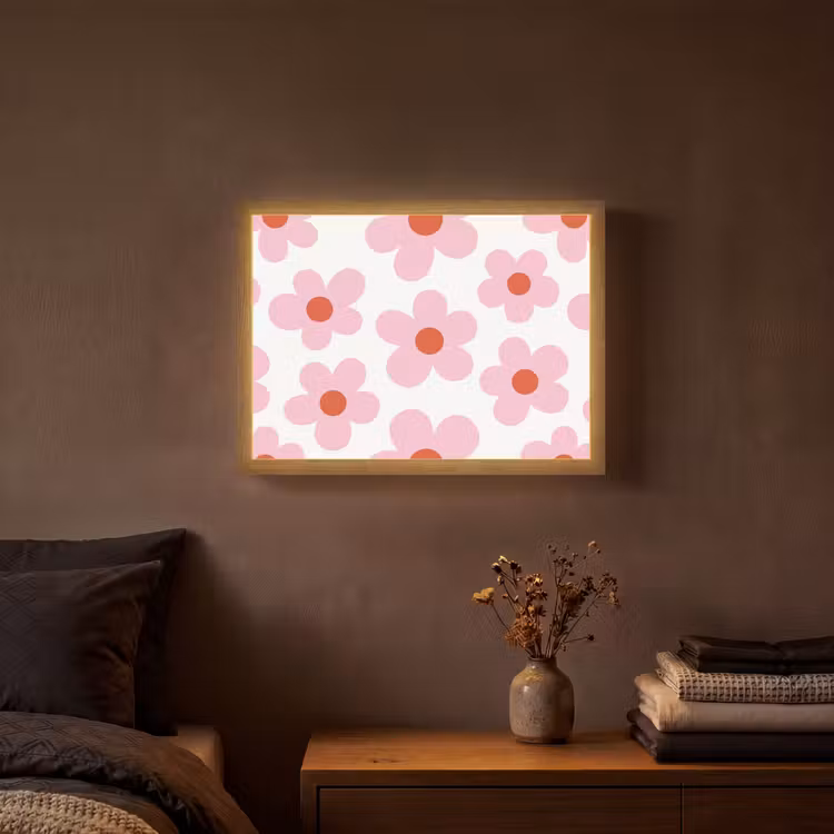 Bloemen - Patroon - Modern - Roze - Wit Light Box met batterij (Wandlamp) middel -sfeer4