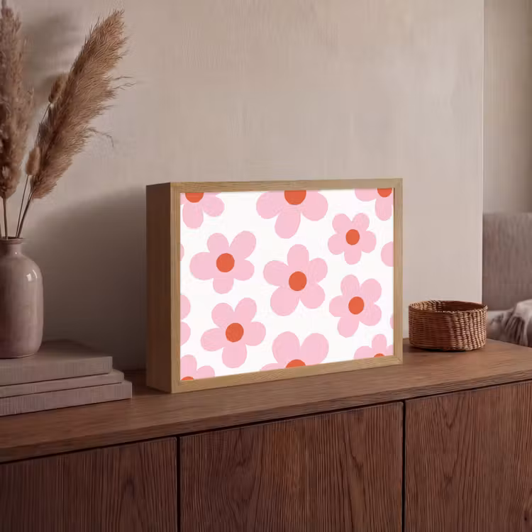 Bloemen - Patroon - Modern - Roze - Wit Light Box met batterij (Wandlamp) middel -sfeer2
