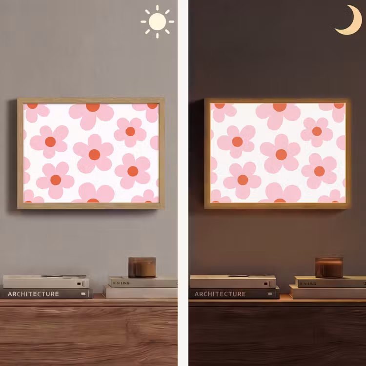 Bloemen - Patroon - Modern - Roze - Wit Light Box met batterij (Wandlamp) middel -sfeer3