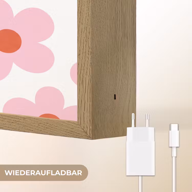 Bloemen - Patroon - Modern - Roze - Wit Light Box met batterij (Wandlamp) middel -USP_websiteoplaadbaarDE
