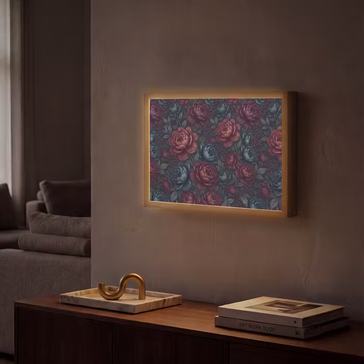 Bloemen - Patroon - Natuur - Klassiek - Donker Light Box met batterij (Wandlamp) middel -sfeer1