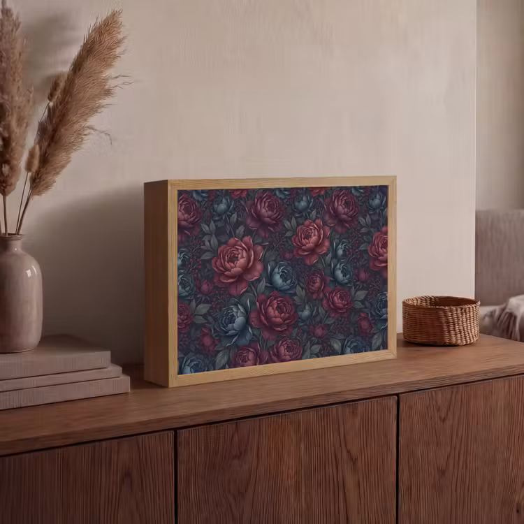 Bloemen - Patroon - Natuur - Klassiek - Donker Light Box met batterij (Wandlamp) middel -sfeer2