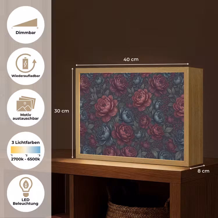 Bloemen - Patroon - Natuur - Klassiek - Donker Light Box met batterij (Wandlamp) middel -USP_websiteoverzichtDE