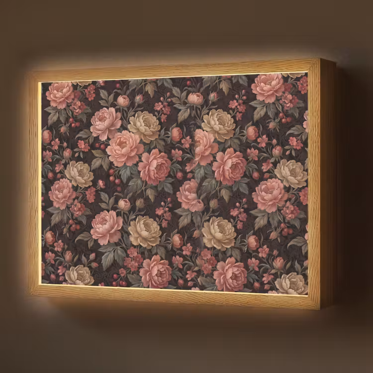 Bloemen - Patroon - Natuur - Vintage - Roze Light Box met batterij (Wandlamp) middel -z3d_website