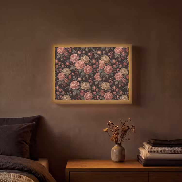 Bloemen - Patroon - Natuur - Vintage - Roze Light Box met batterij (Wandlamp) middel -sfeer4