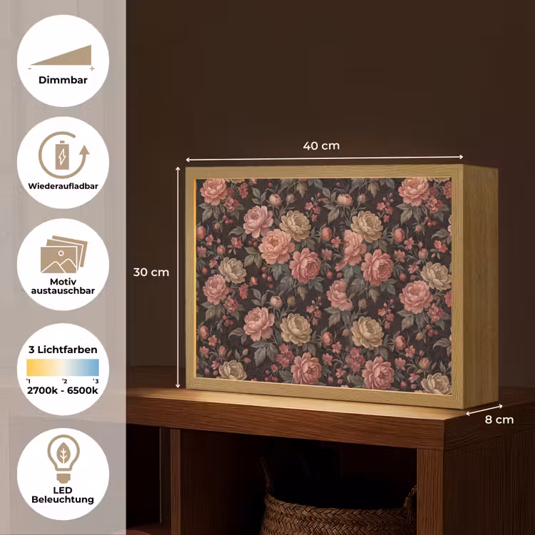 Bloemen - Patroon - Natuur - Vintage - Roze Light Box met batterij (Wandlamp) middel -USP_websiteoverzichtDE