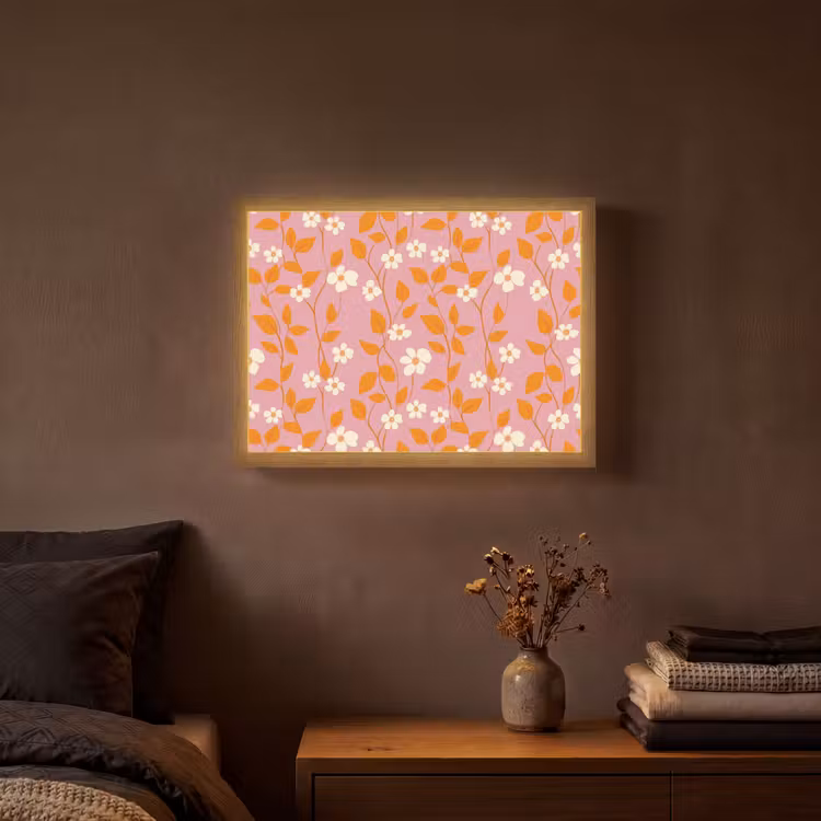 Bloemen - Patroon - Oranje Light Box met batterij (Wandlamp) middel 907 -sfeer4