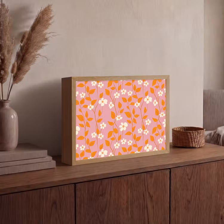 Bloemen - Patroon - Oranje Light Box met batterij (Wandlamp) middel 907 -sfeer2