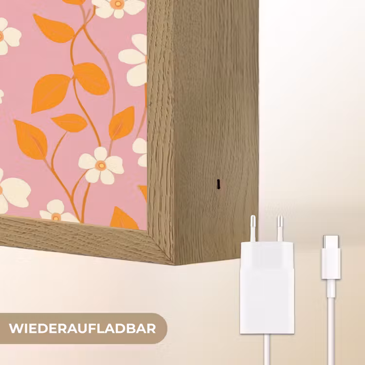 Bloemen - Patroon - Oranje Light Box met batterij (Wandlamp) middel 907 -USP_websiteoplaadbaarDE
