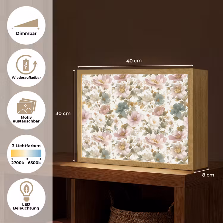 Bloemen - Patroon - Pastel Light Box met batterij (Wandlamp) middel 907 -USP_websiteoverzichtDE