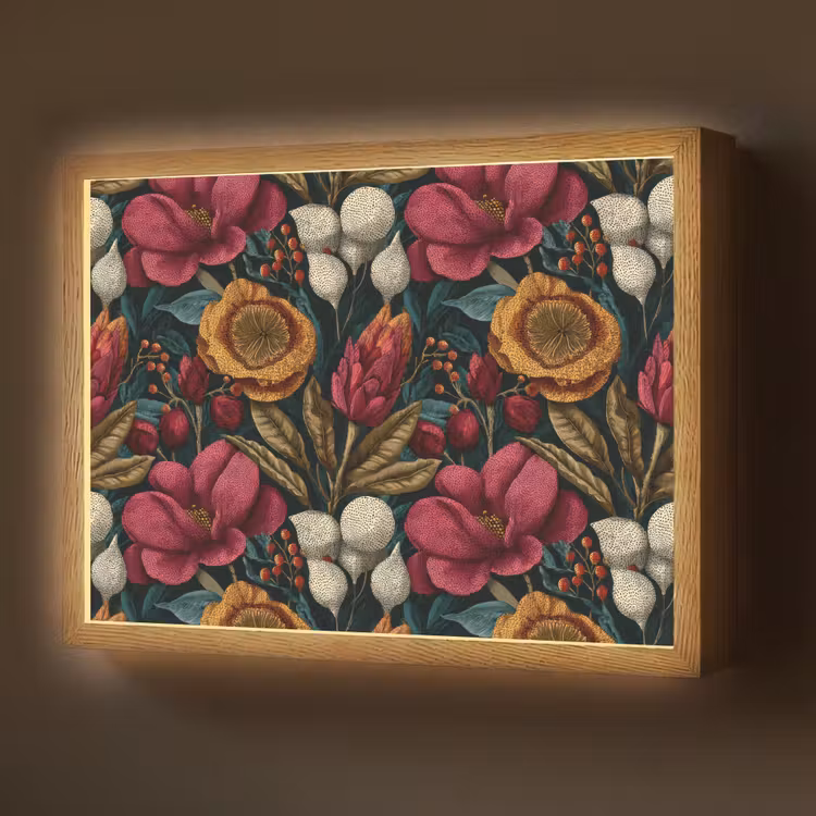 Bloemen - Patroon - Rood - Goud Light Box met batterij (Wandlamp) middel 907 -z3d_website