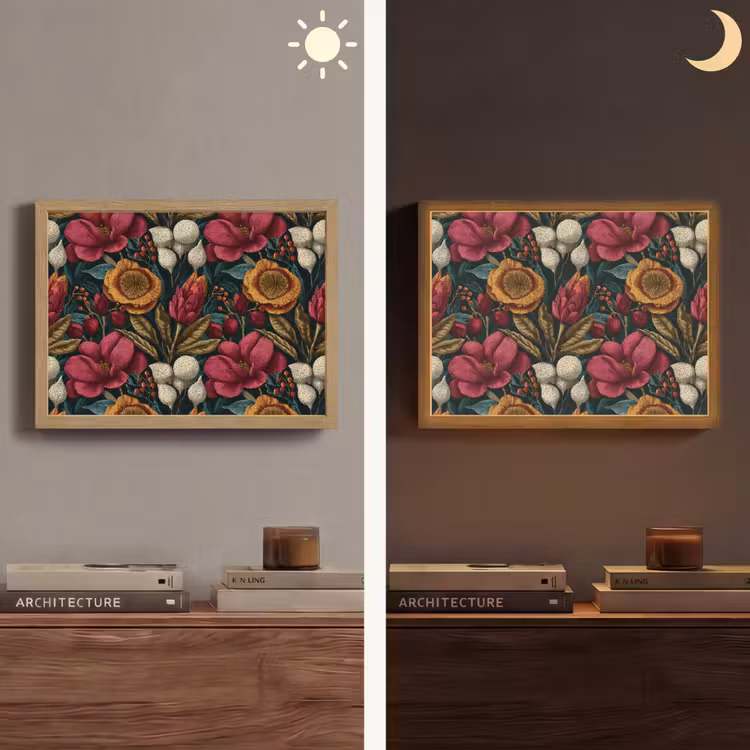 Bloemen - Patroon - Rood - Goud Light Box met batterij (Wandlamp) middel 907 -sfeer3