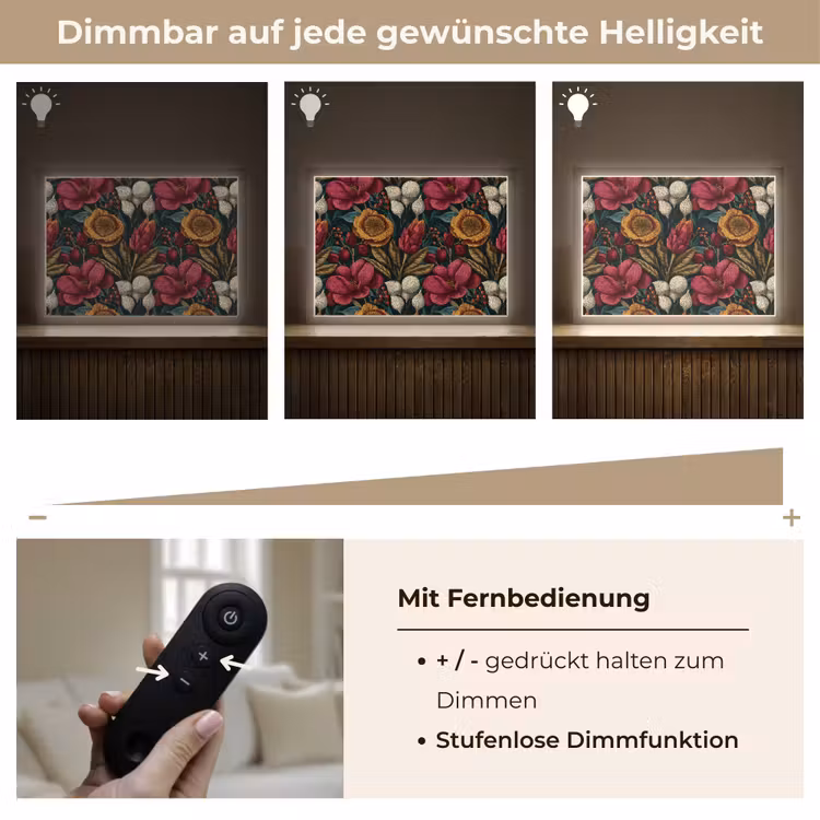 Bloemen - Patroon - Rood - Goud Light Box met batterij (Wandlamp) middel 907 -USP_dimbaarDE