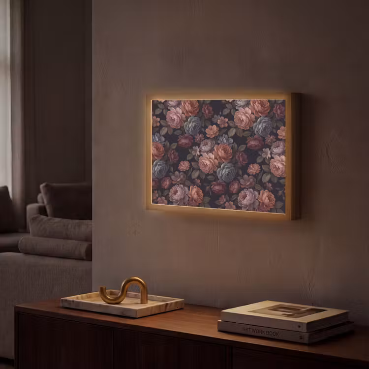 Bloemen - Patroon - Vintage - Donker - Roze Light Box met batterij (Wandlamp) middel -sfeer1