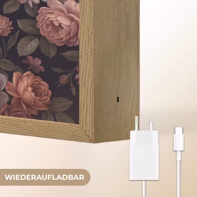Bloemen - Patroon - Vintage - Donker - Roze Light Box met batterij (Wandlamp) middel -USP_websiteoplaadbaarDE