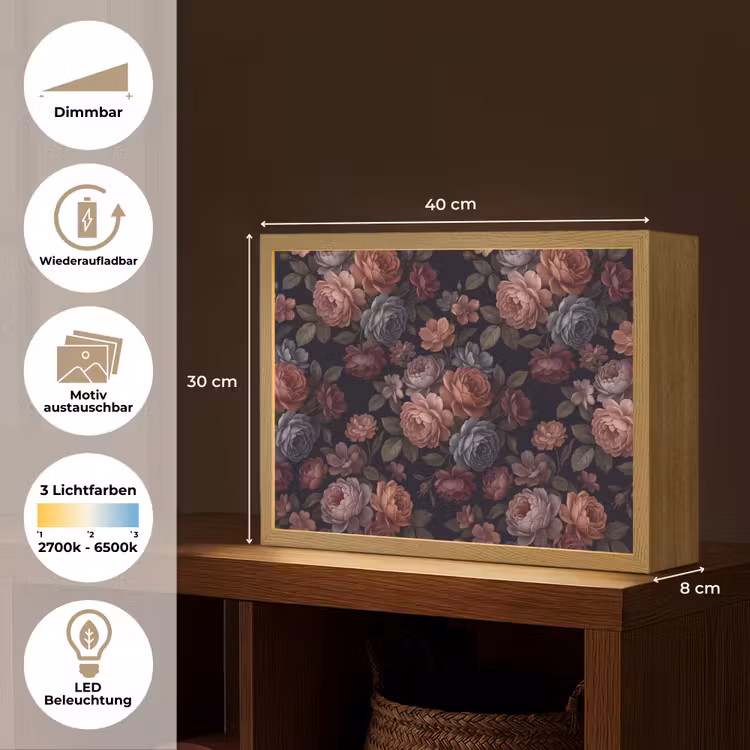 Bloemen - Patroon - Vintage - Donker - Roze Light Box met batterij (Wandlamp) middel -USP_websiteoverzichtDE