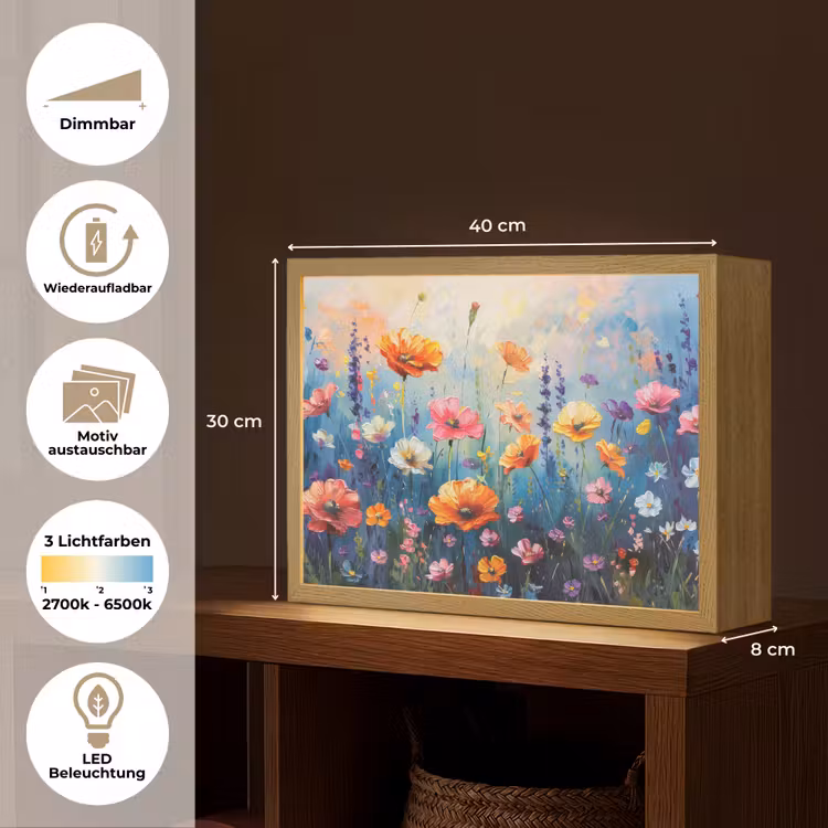 Bloemen - Natuur - Waterverf - Kunst Light Box met batterij (Wandlamp) middel -USP_websiteoverzichtDE