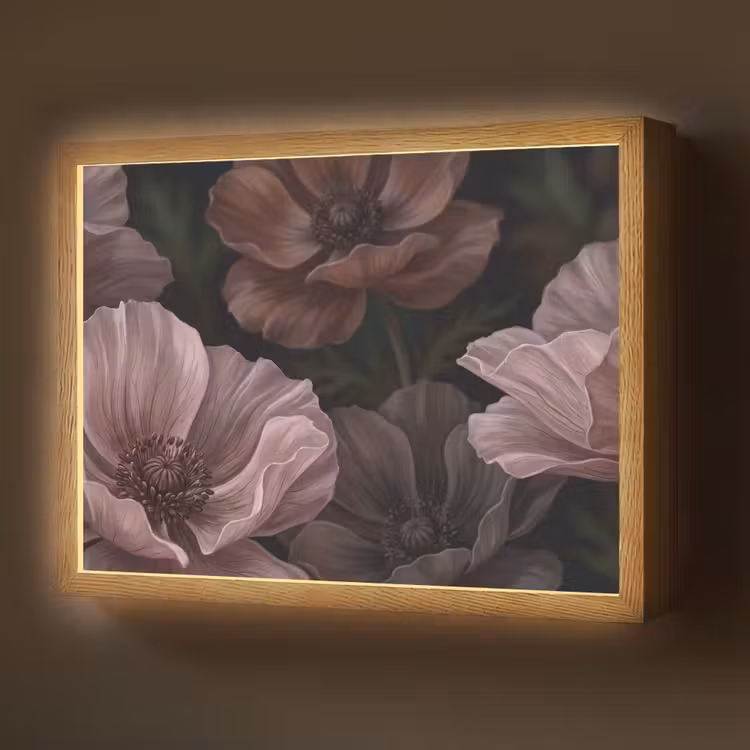 Bloemen - Natuur - Roze - Donker - Modern Light Box met batterij (Wandlamp) middel -z3d_website
