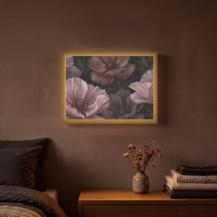 Bloemen - Natuur - Roze - Donker - Modern Light Box met batterij (Wandlamp) middel -sfeer4