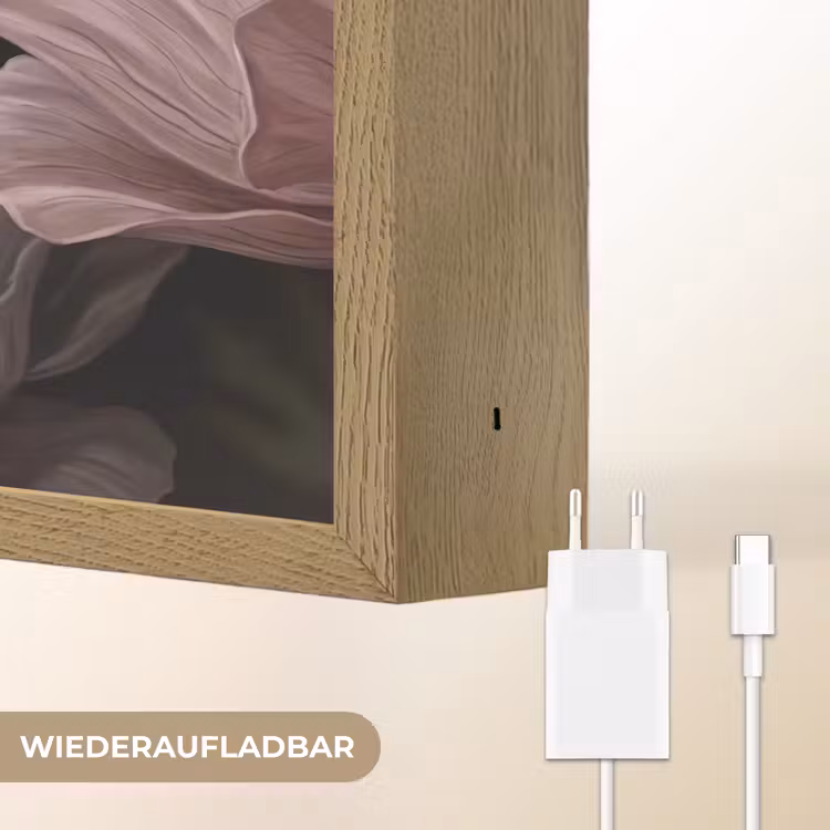 Bloemen - Natuur - Roze - Donker - Modern Light Box met batterij (Wandlamp) middel -USP_websiteoplaadbaarDE