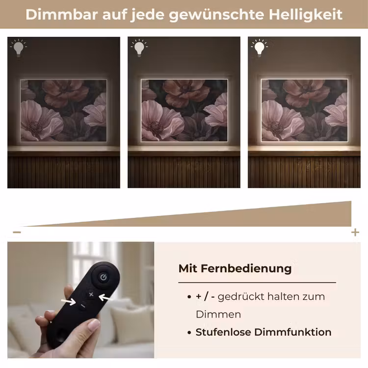 Bloemen - Natuur - Roze - Donker - Modern Light Box met batterij (Wandlamp) middel -USP_dimbaarDE