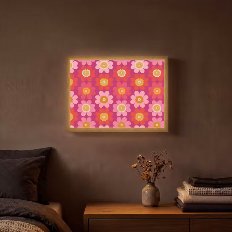 Bloemen - Retro - Kleurrijk Light Box met batterij (Wandlamp) middel 907 -sfeer4