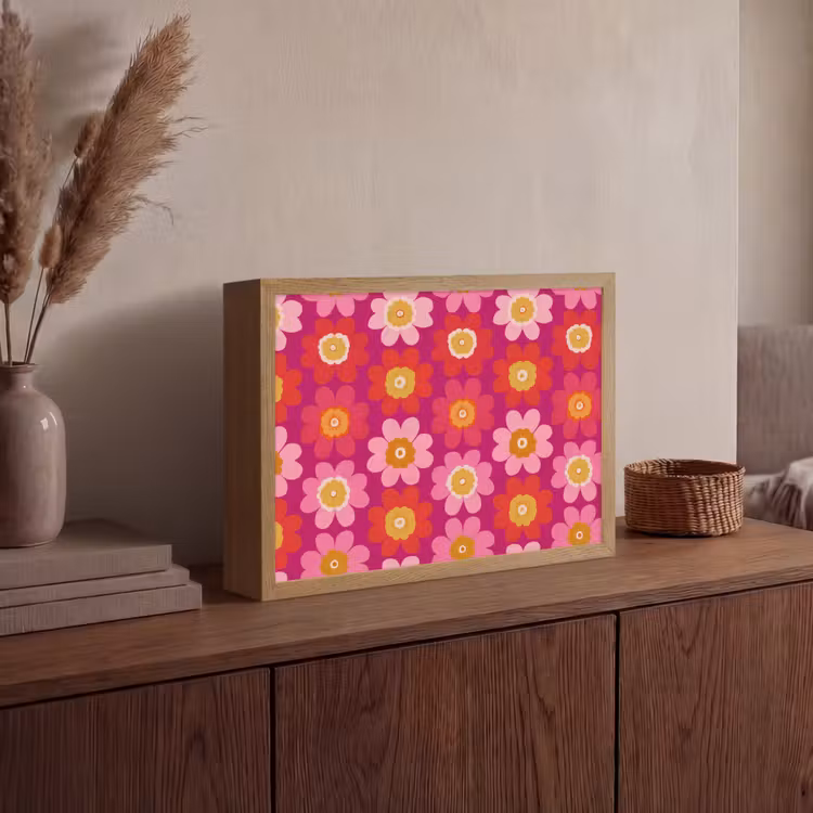 Bloemen - Retro - Kleurrijk Light Box met batterij (Wandlamp) middel 907 -sfeer2