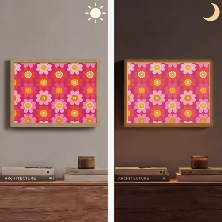 Bloemen - Retro - Kleurrijk Light Box met batterij (Wandlamp) middel 907 -sfeer3